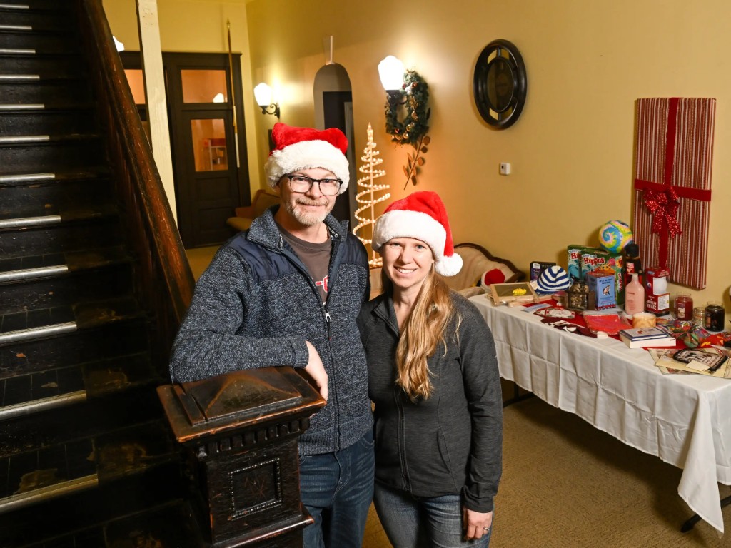 Adam Murphy inside the Latah schoolhouse