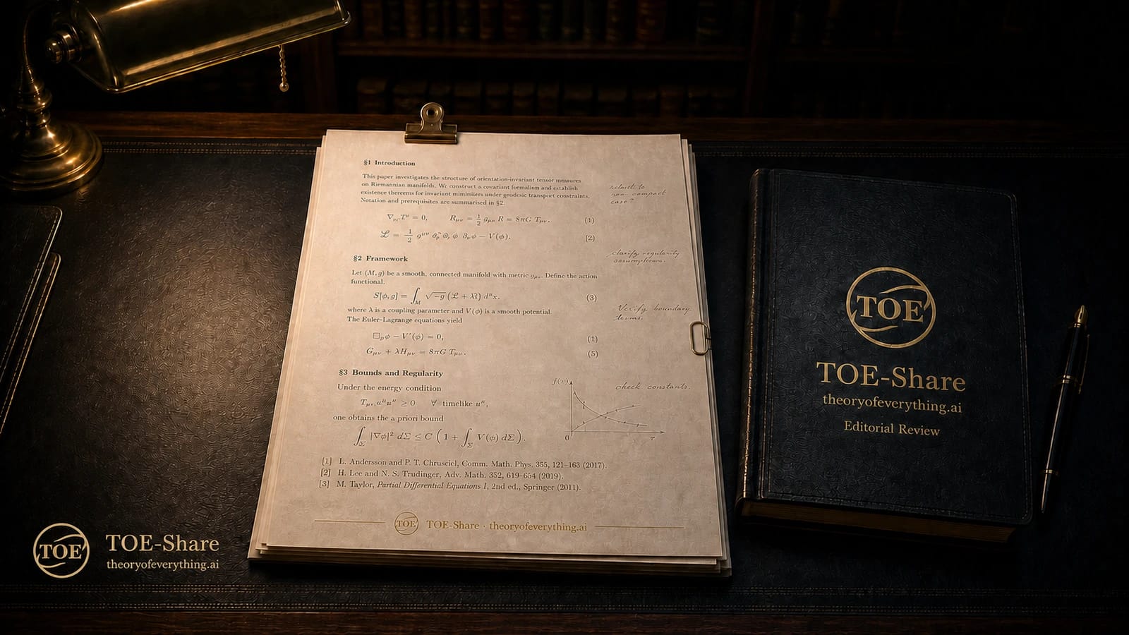 TOE-Share peer review presented as an annotated scientific manuscript with a gold-branded editorial volume